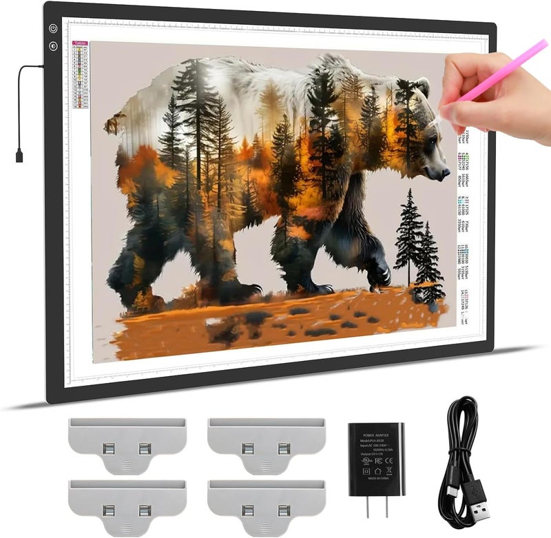 KEIWRLIGHT Rechargeable A1 Light Pad for Diamond Painting, 3 Colors High Bright Tracing Light Box with 6 Levels/Stepless Dimming, Fast Charging Adapter, Large Drawing Light Board for Sketching, Architecture - Image 1